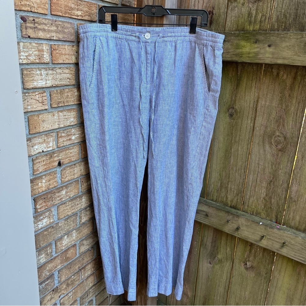 Talbots Dark Blue Striped Women's Linen Blend Trousers